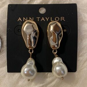 Ann Taylor Gold and White Pearl Earrings